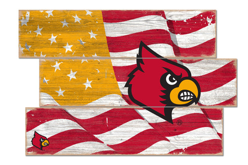 Louisville Cardinals Flag Plank Wood Sign