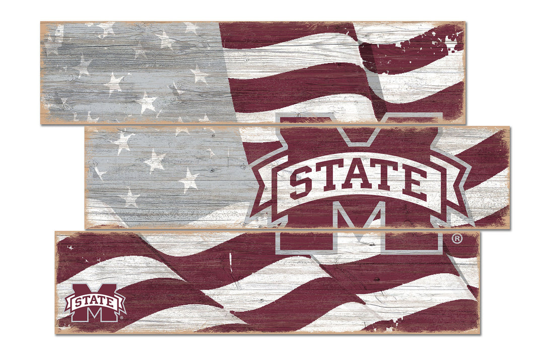 Mississippi State Bulldogs Flag Plank Wood Sign