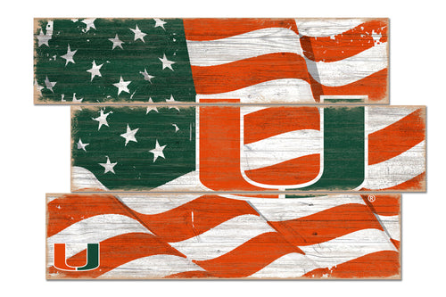 Miami Hurricanes Flag Plank Wood Sign