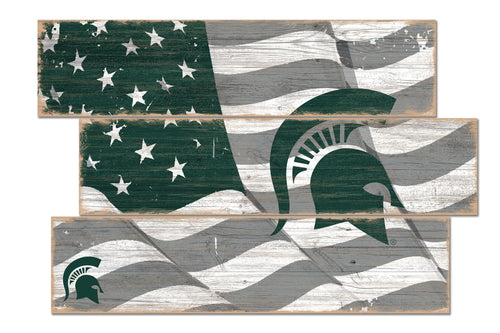 Michigan State Spartans Flag Plank Wood Sign
