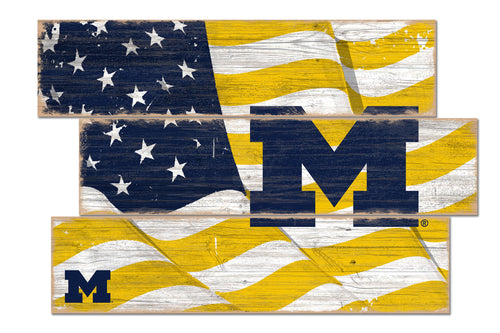 Michigan Wolverines Flag Plank Wood Sign