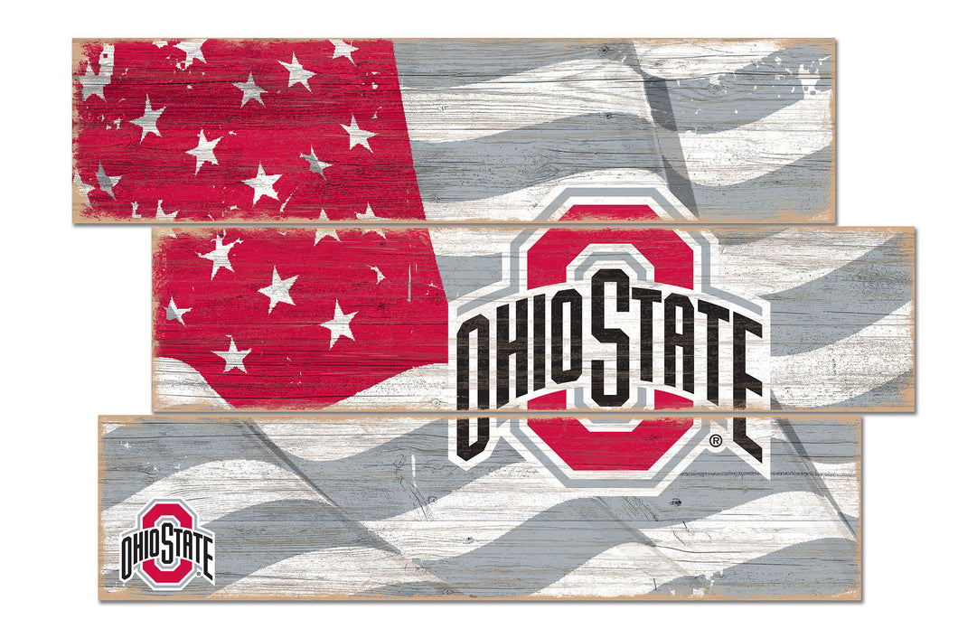 Ohio State Buckeyes Flag Plank Wood Sign