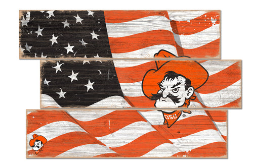 Oklahoma State Cowboys Flag Plank Wood Sign