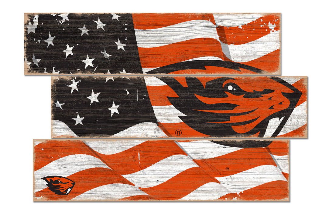 Oregon State Beavers Flag Plank Wood Sign