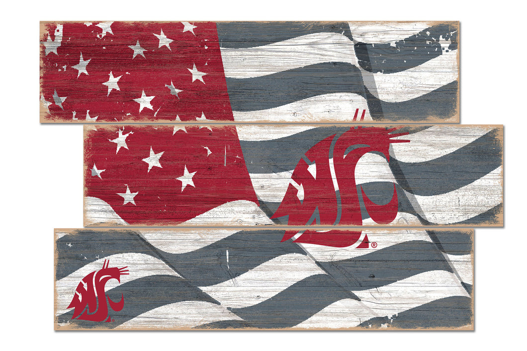 Washington State Cougars Flag Plank Wood Sign