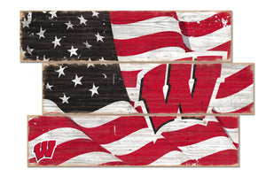 Wisconsin Badgers Flag Plank Wood Sign