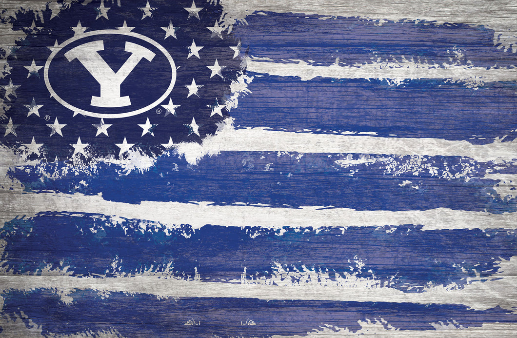 BYU Cougars Rustic Flag Wood Sign - 17