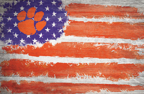 Clemson Tigers Rustic Flag Wood Sign - 17