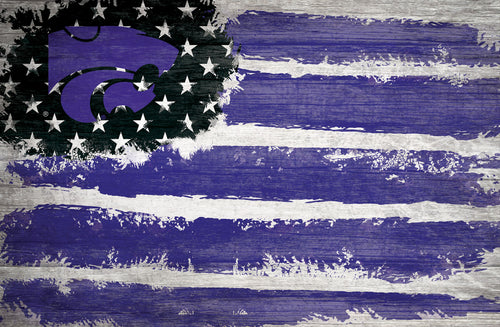 Kansas State Wildcats Rustic Flag Wood Sign - 17