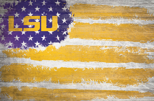 LSU Tigers Rustic Flag Wood Sign - 17