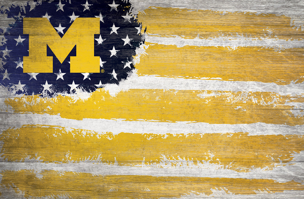 Michigan Wolverines Rustic Flag Wood Sign - 17