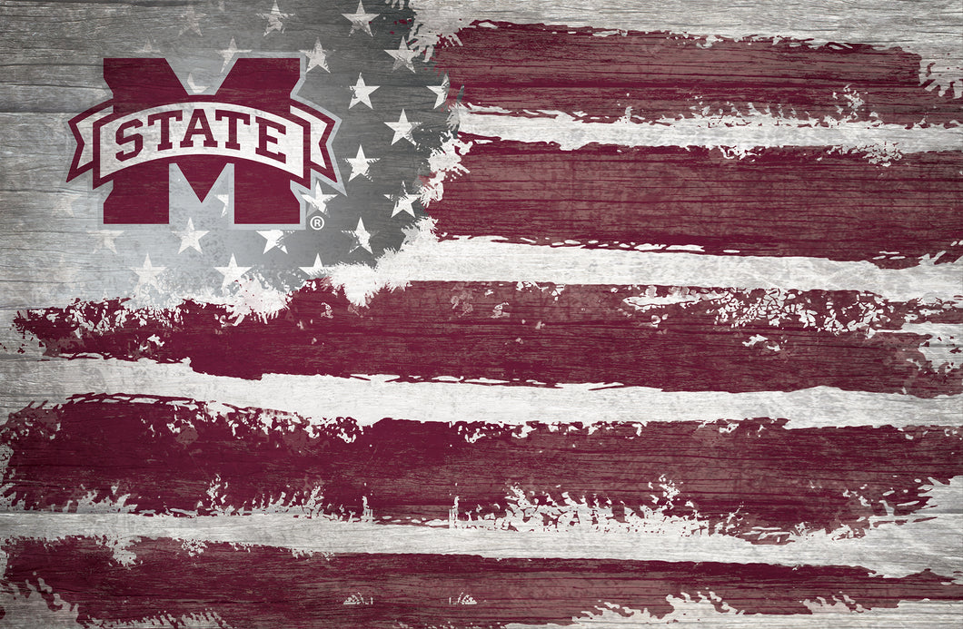 Mississippi State Bulldogs Rustic Flag Wood Sign - 17