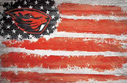 Oregon State Beavers Rustic Flag Wood Sign - 17