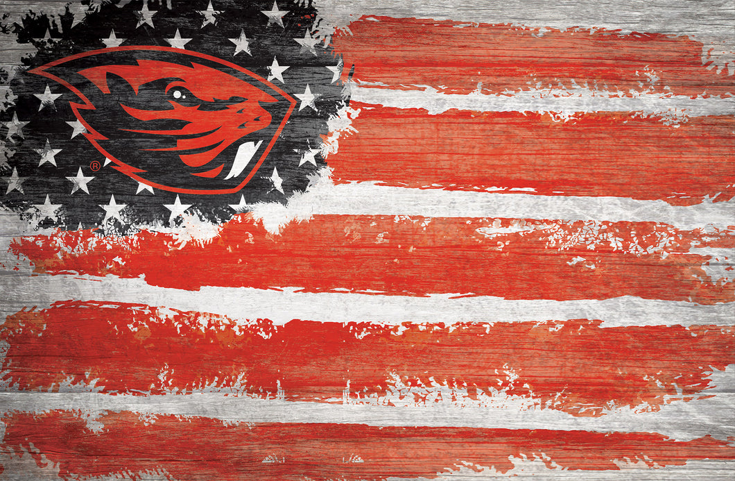 Oregon State Beavers Rustic Flag Wood Sign - 17