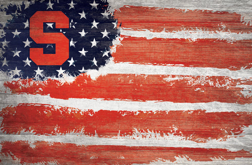 Syracuse Orange Rustic Flag Wood Sign - 17