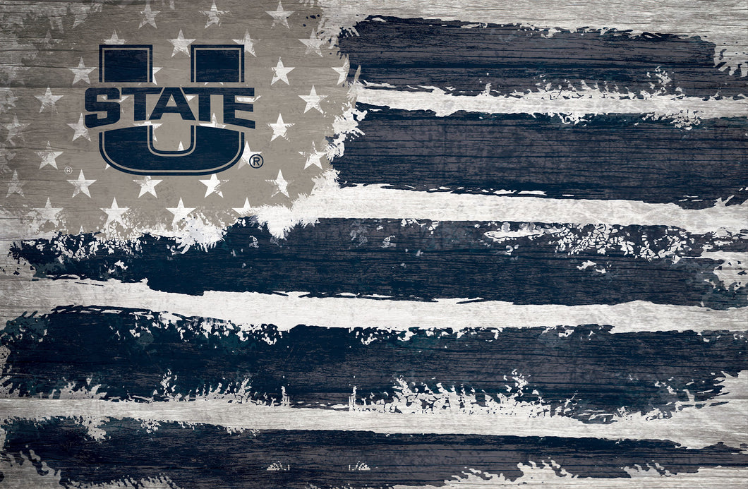 Utah State Aggies Rustic Flag Wood Sign - 17