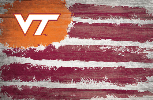 Virginia Tech Hokies Rustic Flag Wood Sign - 17