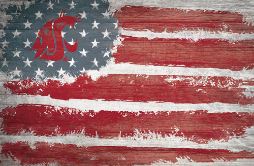 Washington State Cougars Rustic Flag Wood Sign - 17