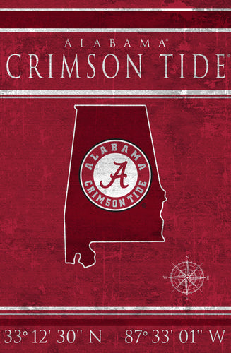 Alabama Crimson Tide Coordinates Wood Sign - 17