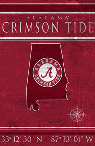 Alabama Crimson Tide Coordinates Wood Sign - 17"x26"