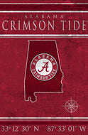 Alabama Crimson Tide Coordinates Wood Sign - 17"x26"