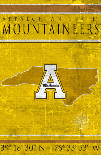 Appalachian State Mountaineers Coordinates Wood Sign - 17