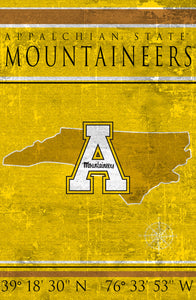 Appalachian State Mountaineers Coordinates Wood Sign - 17"x26"