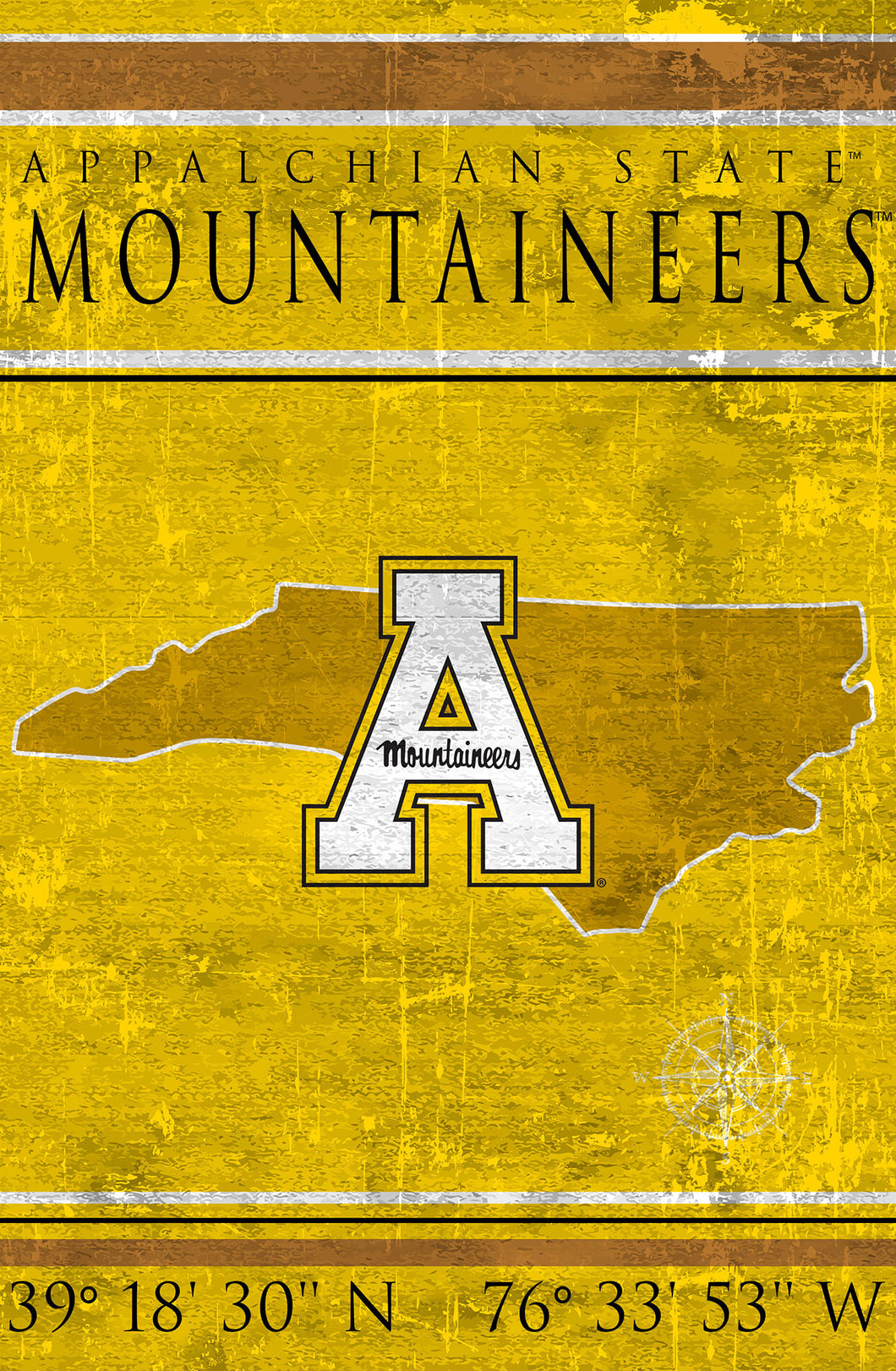 Appalachian State Mountaineers Coordinates Wood Sign - 17