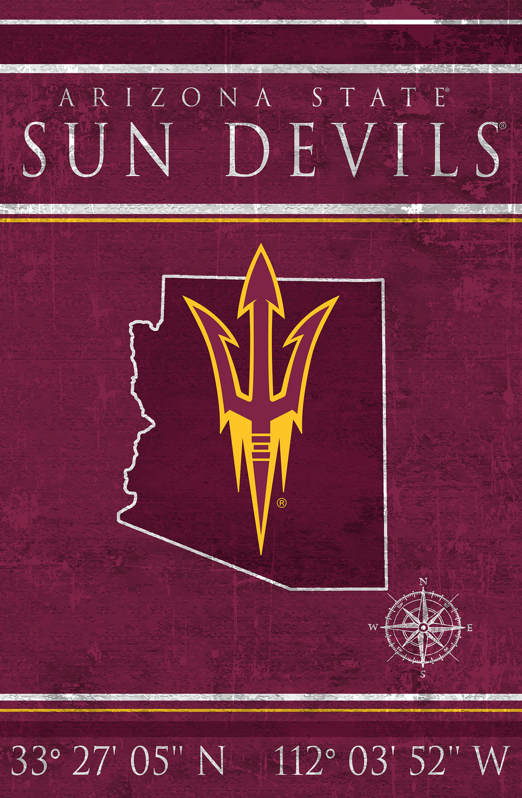 Arizona State Sun Devils Coordinates Wood Sign - 17