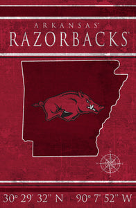 Arkansas Razorbacks Coordinates Wood Sign - 17"x26"