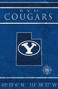 BYU Cougars Coordinates Wood Sign - 17"x26"