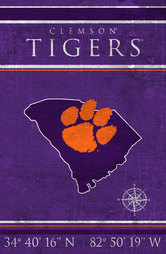 Clemson Tigers Coordinates Wood Sign - 17