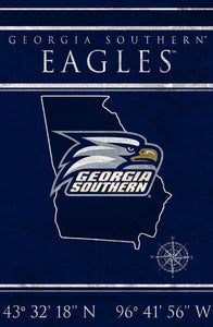 Georgia Southern Eagles Coordinates Wood Sign - 17"x26"