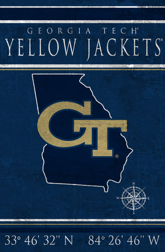 Georgia Tech Yellow Jackets Coordinates Wood Sign - 17