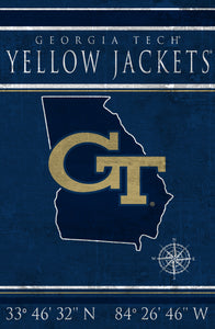 Georgia Tech Yellow Jackets Coordinates Wood Sign - 17"x26"