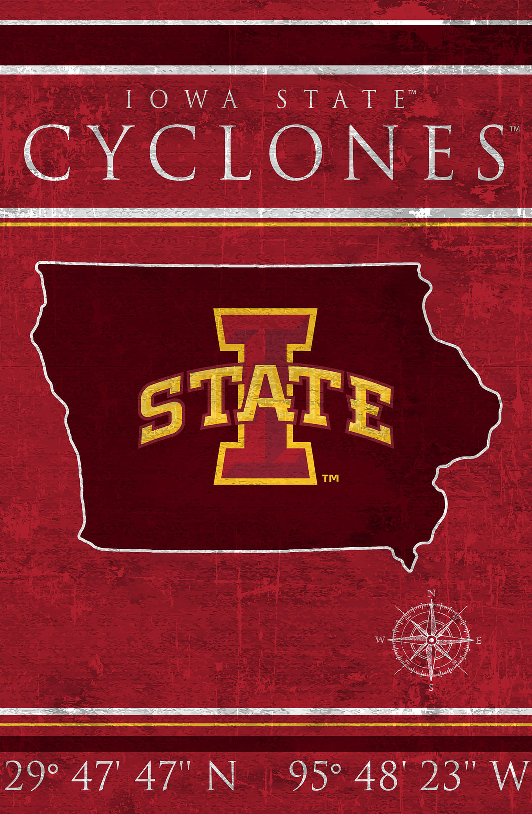 Iowa State Cyclones Coordinates Wood Sign - 17