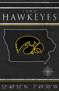 Iowa Hawkeyes Coordinates Wood Sign - 17"x26"