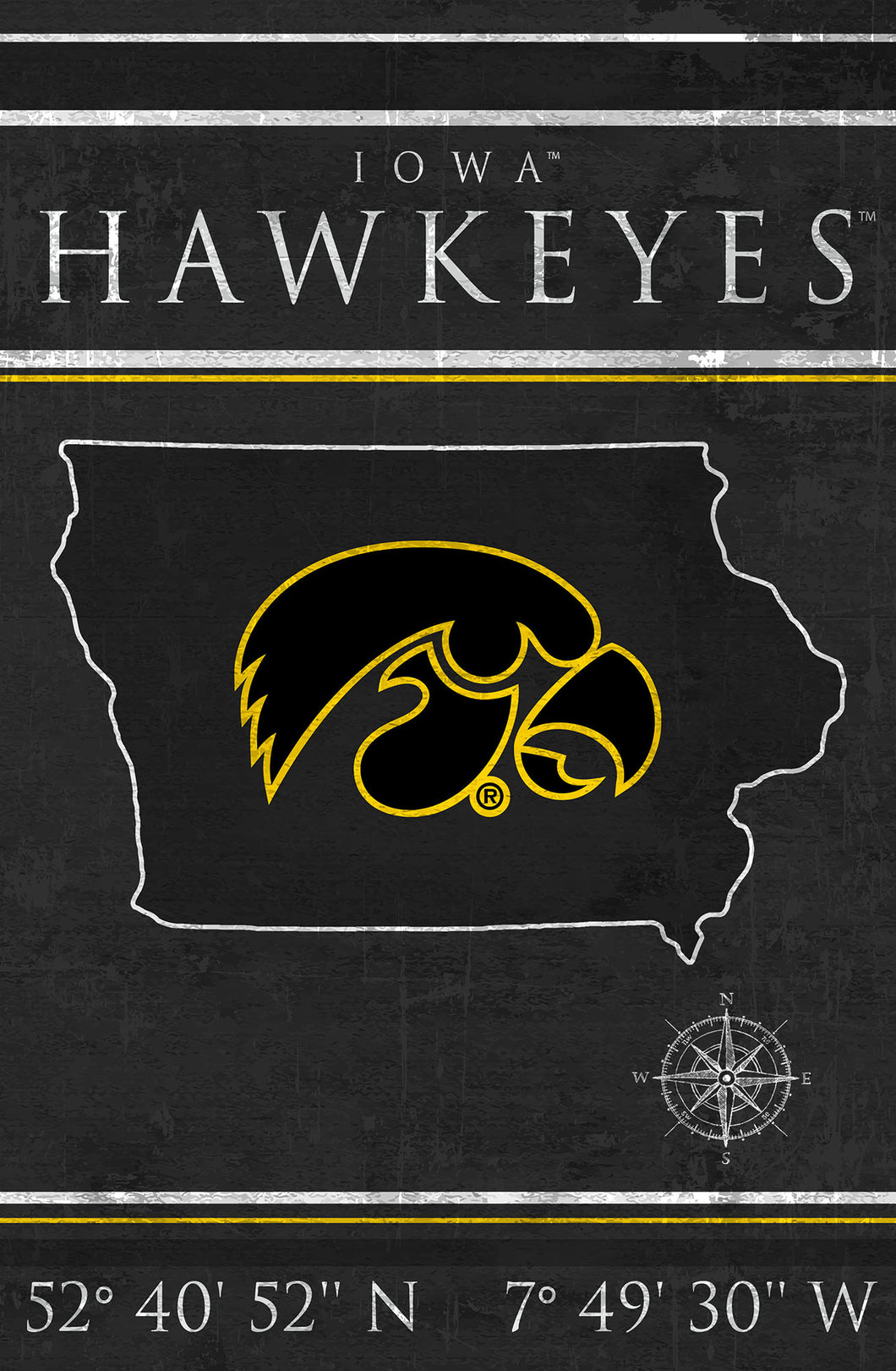 Iowa Hawkeyes Coordinates Wood Sign - 17