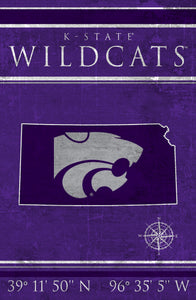 Kansas State Wildcats Coordinates Wood Sign - 17"x26"