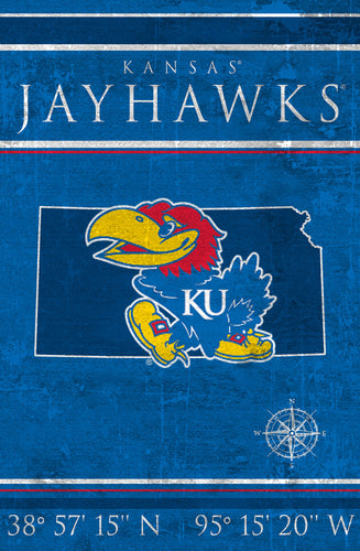 Kansas Jayhawks Coordinates Wood Sign - 17