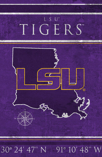 LSU Tigers Coordinates Wood Sign - 17