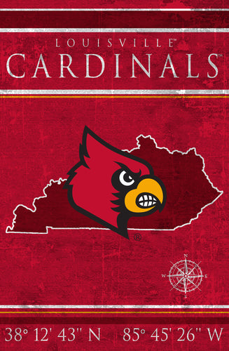 Louisville Cardinals Coordinates Wood Sign - 17