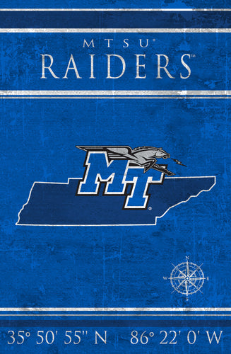 Middle Tennessee State Blue Raiders Coordinates Wood Sign - 17