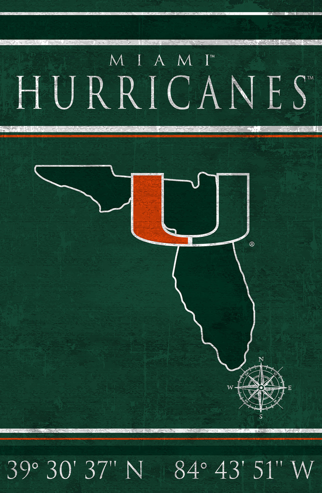 Miami Hurricanes Coordinates Wood Sign - 17