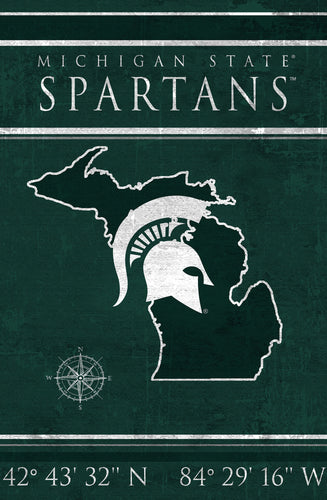 Michigan State Spartans Coordinates Wood Sign - 17