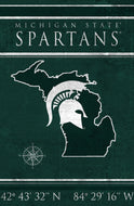 Michigan State Spartans Coordinates Wood Sign - 17"x26"