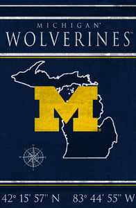 Michigan Wolverines Coordinates Wood Sign - 17"x26"