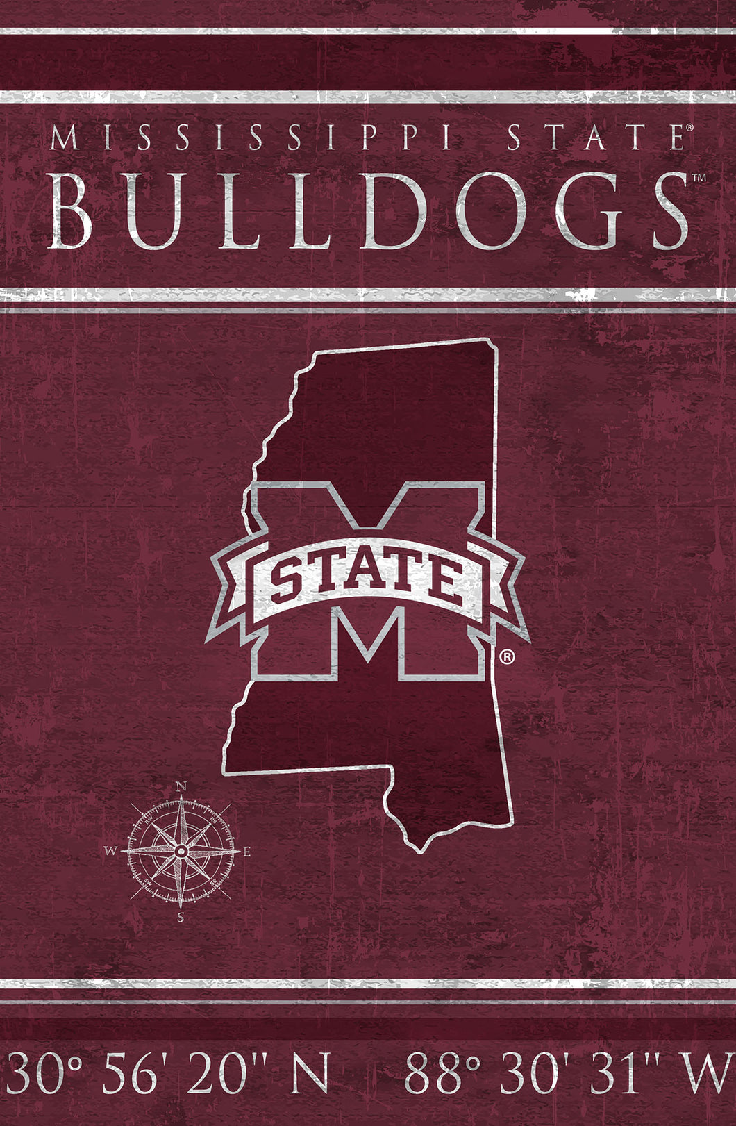 Mississippi State Bulldogs Coordinates Wood Sign - 17