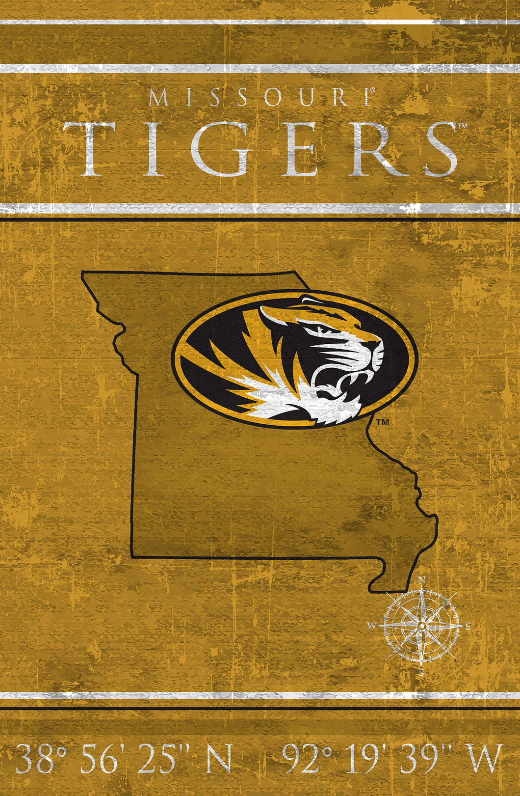 Missouri Tigers Coordinates Wood Sign - 17