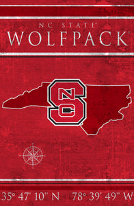 North Carolina State Wolfpack Coordinates Wood Sign - 17"x26"